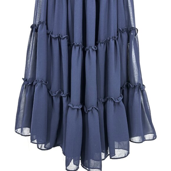Misa Michaela Tiered Chiffon Off-Shoulder Midi Dress Navy Blue XS - Picture 5 of 12